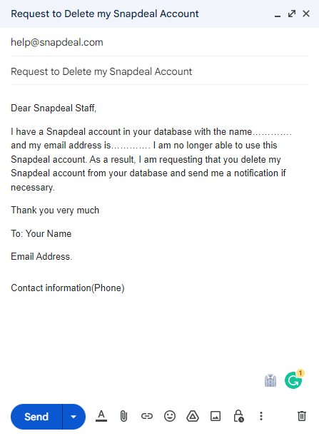 Delete Snapdeal Account By Sending the Email
