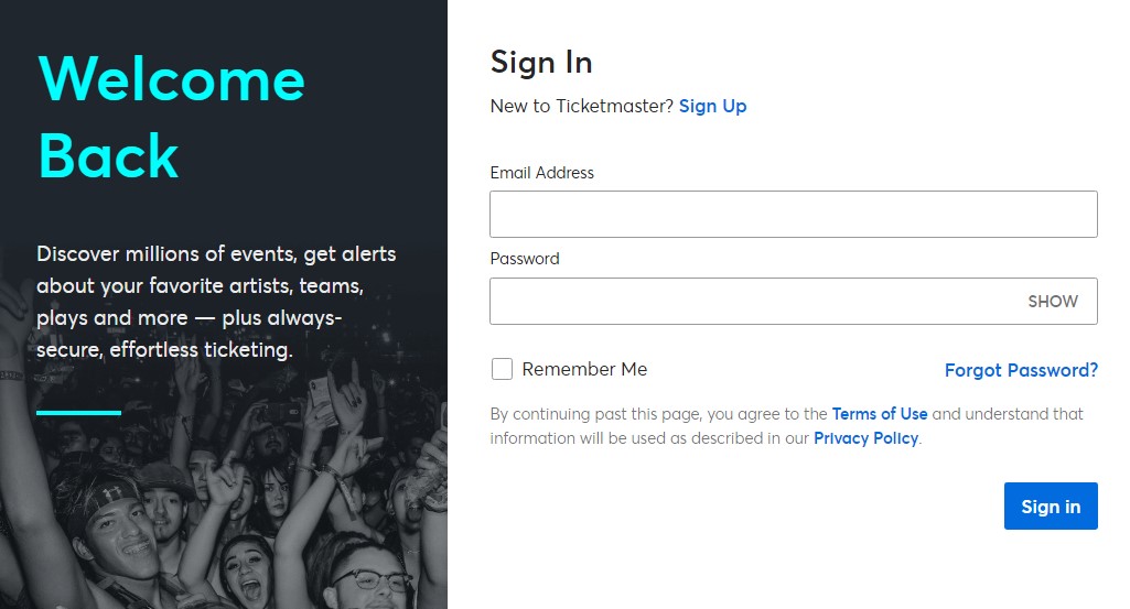 Ticketmaster account sign up