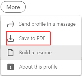 Select Save to PDF option to Download Resume from LinkedIn
