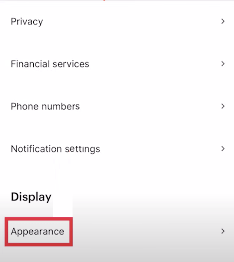 Tap on the Appearance option
