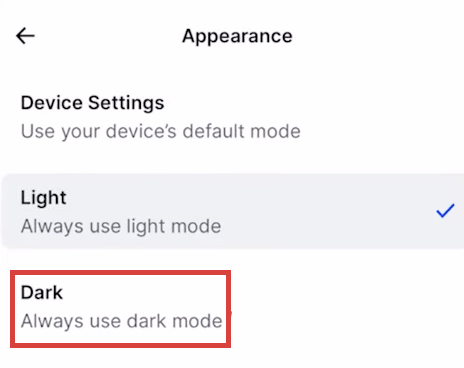 choose the Dark theme to Enable Dark Mode on Coinbase