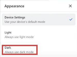 choose the Dark mode option