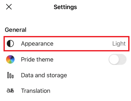 Tap on Appearance option