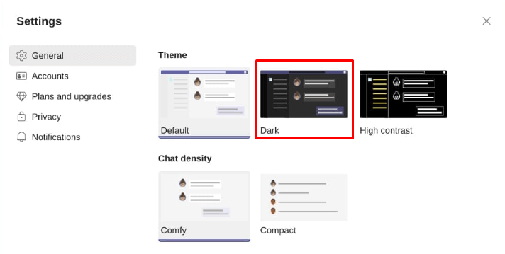 Tap on Dark theme to Enable Dark Mode on Microsoft Teams