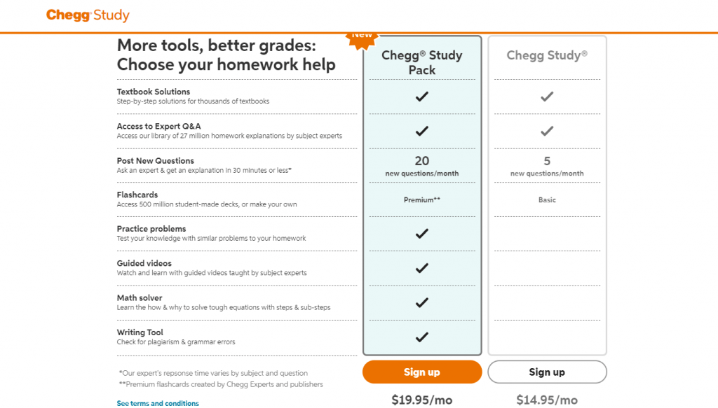 Select the Chegg Study pack plan