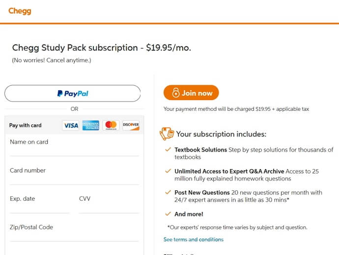 Choose the payment method to Get Chegg Answers for Free