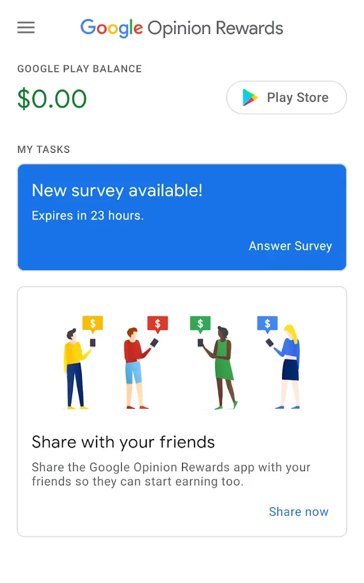 Answer the survey to earn money on the Google Opinion Rewards app