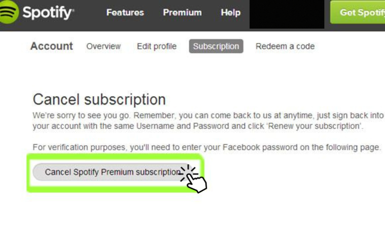 Click Cancel Spotify Premium Subscription