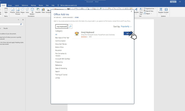 Hit Add to insert emoji on Word