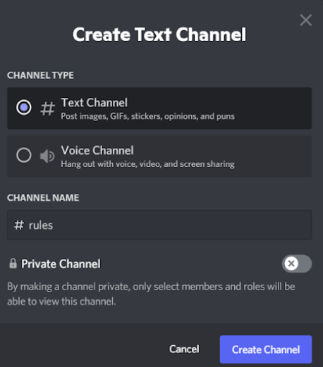 Create Channel in Discord