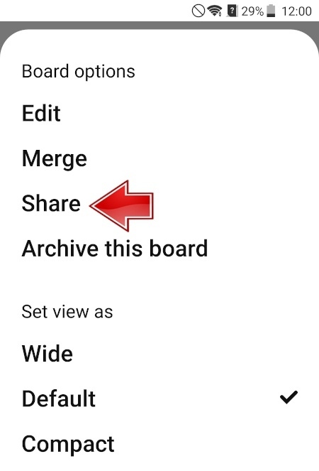 tap Share icon to Share Pinterest Board