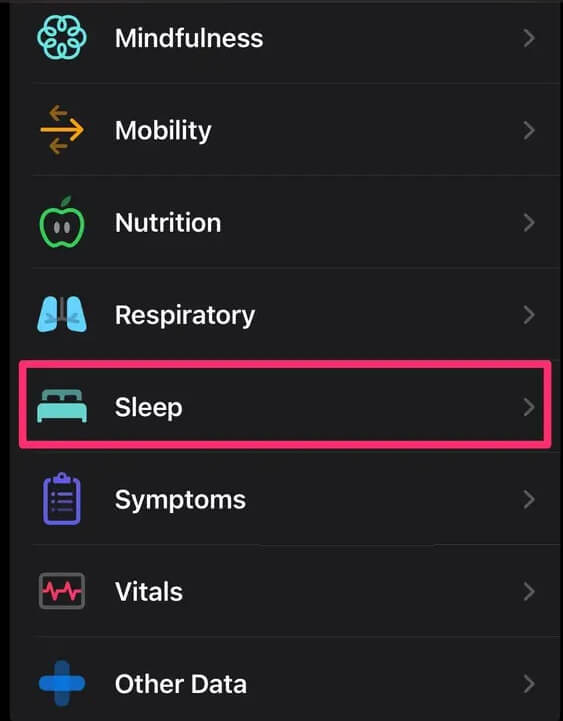 Select the Sleep option to View your Sleep History