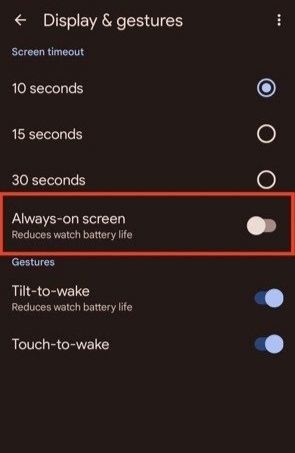 Tap the toggle to Turn off Always- On Display on Google Pixel Watch 