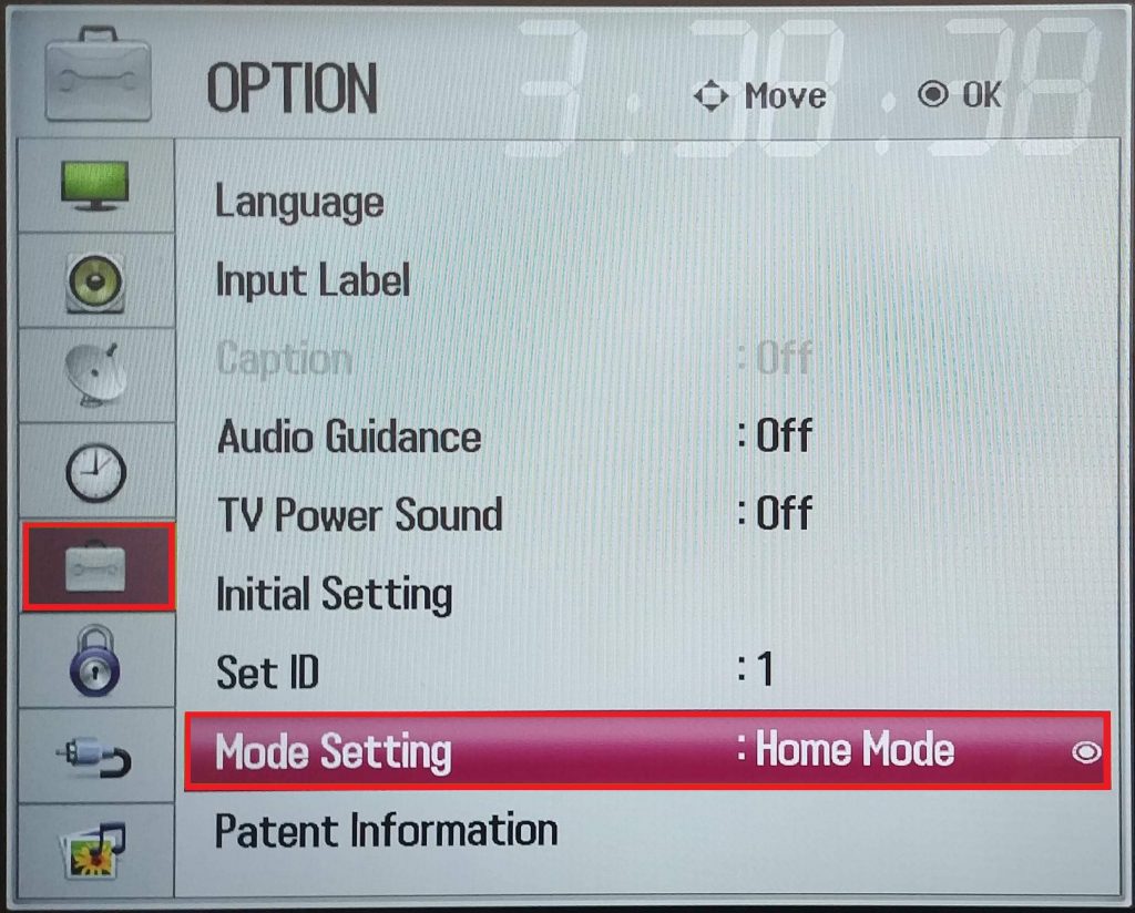 Click on the Mode Setting