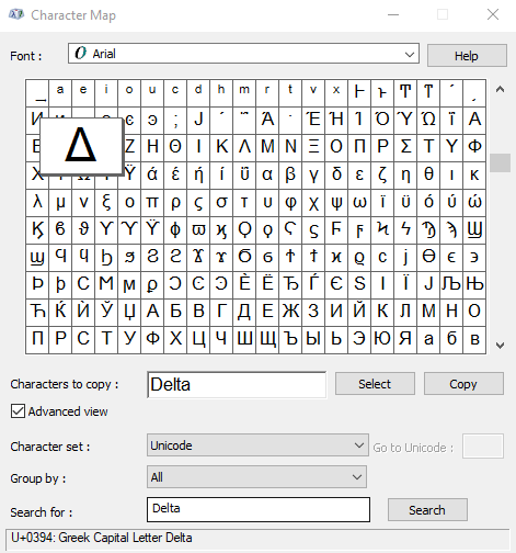 Type Delta Symbol On Windows Using Character Map