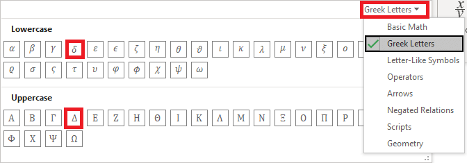 Insert Delta Symbol using Placeholders
