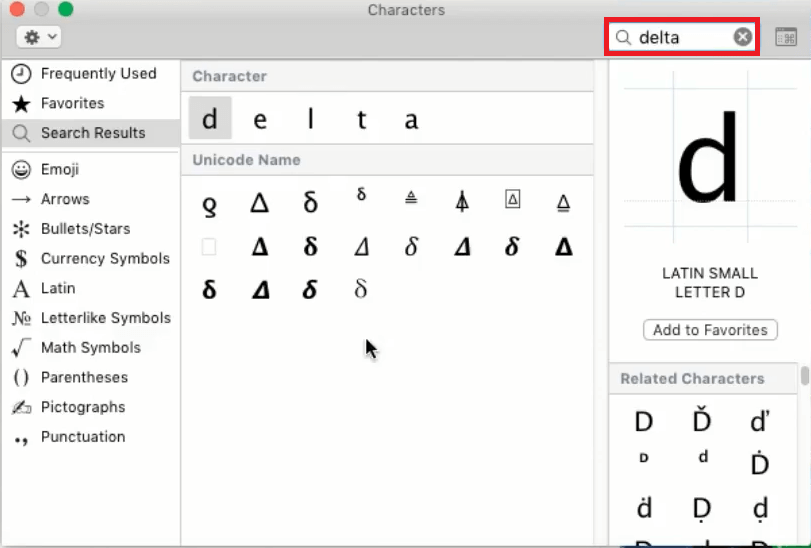type Delta in the Search bar