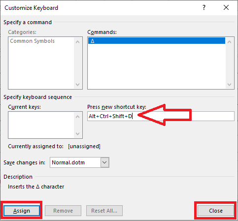 Customizing a Keyboard Shortcut for Delta