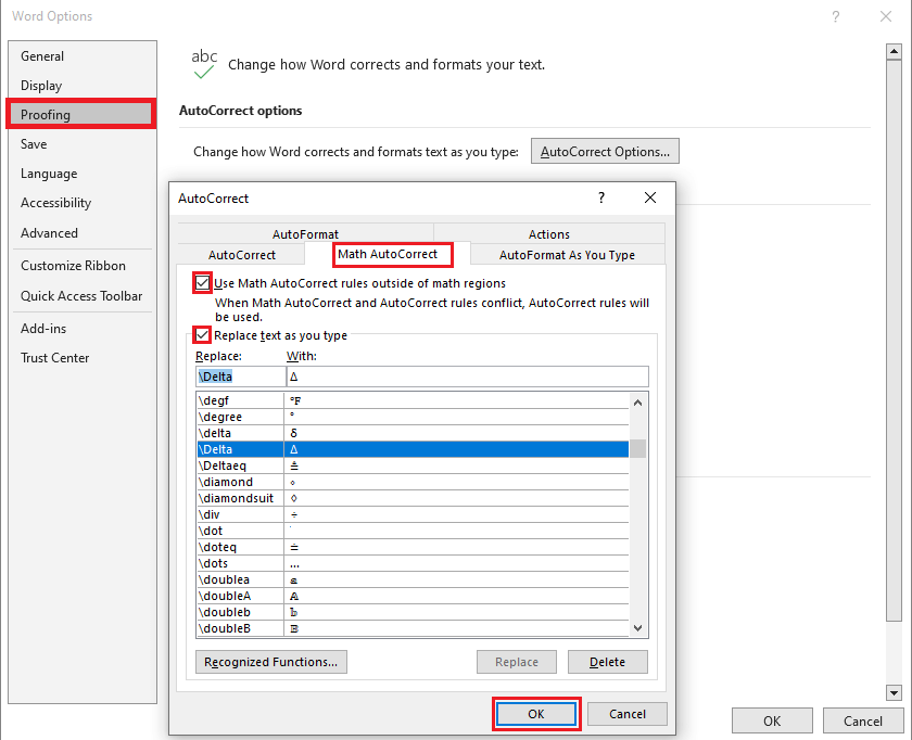 By Using AutoCorrect for Math to Insert Delta Symbol
