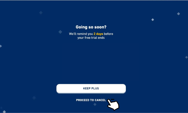 Click Proceed to Cancel to cancel the Duolingo subscription