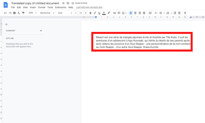 Translated copy on separate Docs window