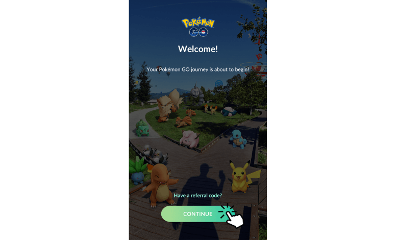 Tap Continue after creating Pokemon Go account