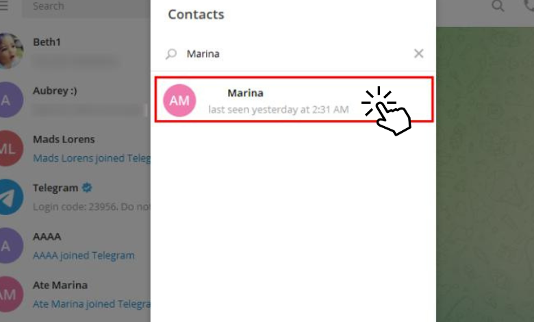 Select the contact to delete on Telegram