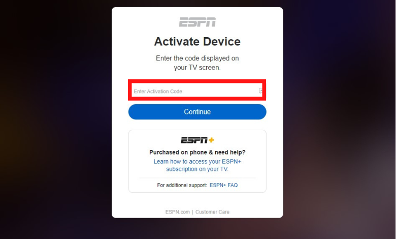 Input the ESPN activation code 