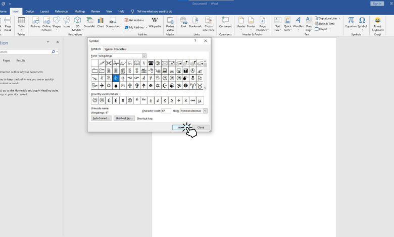 Click Insert option to Insert Emoji in Microsoft Word