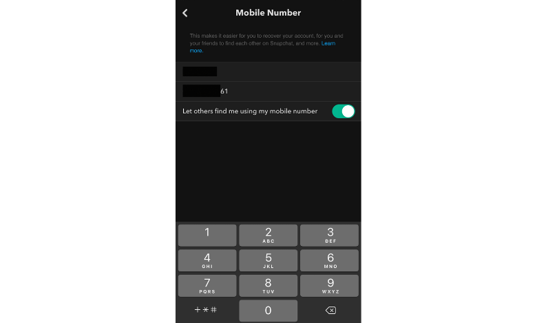 Your Snapchat mobile number