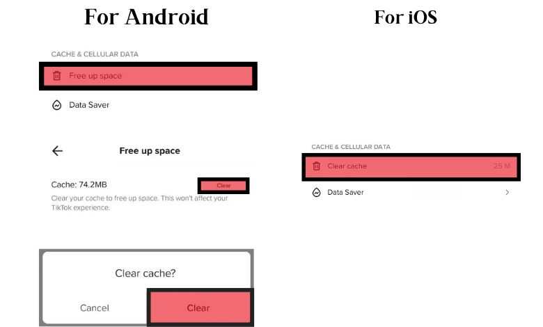 Select Clear Cache to reset TikTok algorithm