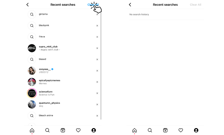 Click Clear All option to reset Explore page on Instagram