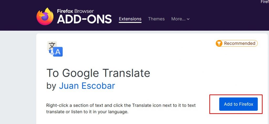 Adding Google Translate to the browser to translate a page