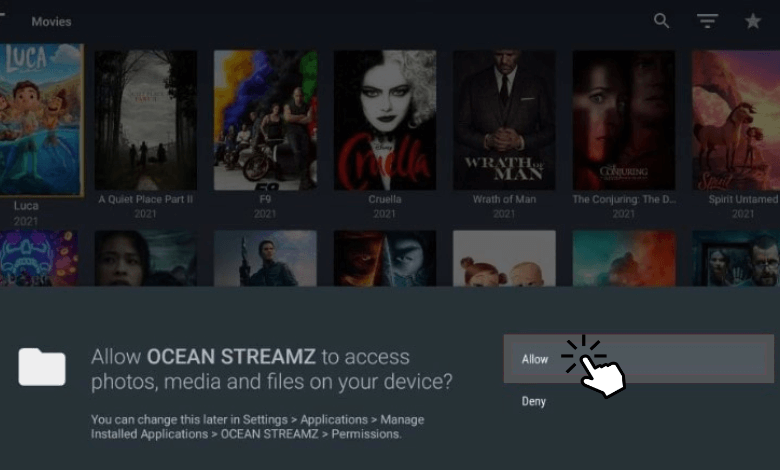 Click Allow to stream Ocean Streamz on Firestick