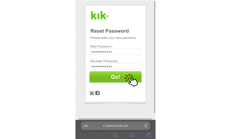 Enter New Password and hit Go to reset Kik password