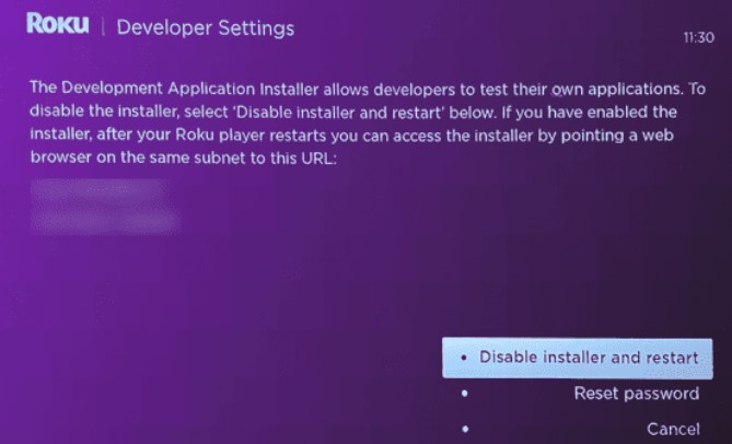 Roku developer settings