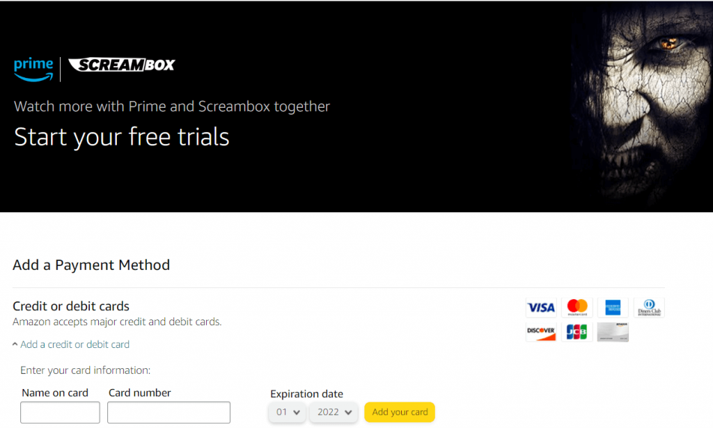 add a payment method to get screambox free trial