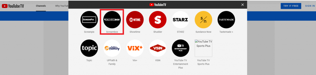 Get Screambox Free Trial on YouTube TV