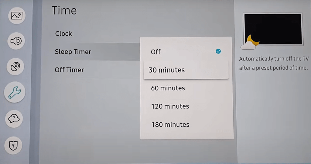 Choose the time to turn on 
Sleep Timer on Samsung TV