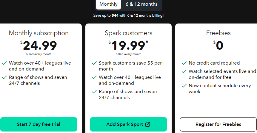 Spark Sports Subscription plan