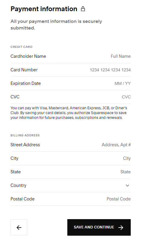 tap Save and Continue to Get Squarespace Free Trial