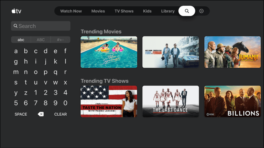 Type and search  TSN on Apple TV