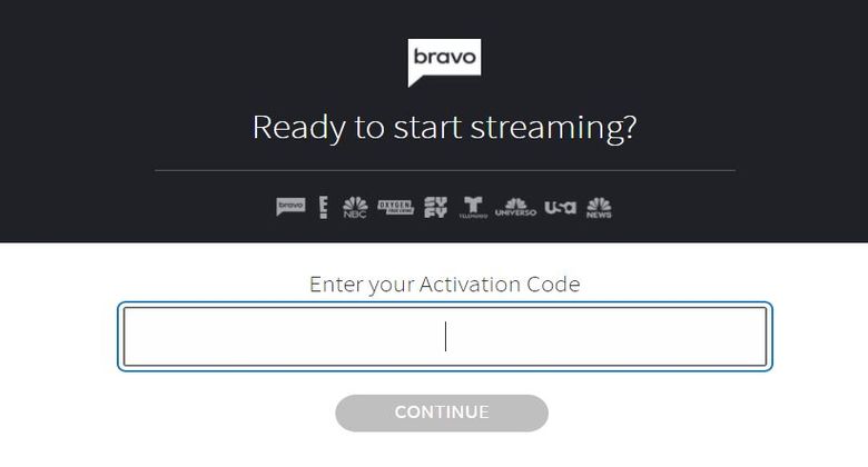 click Continue to activate Bravo TV