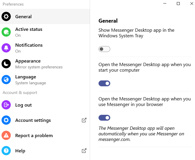 Language settings on Messenger