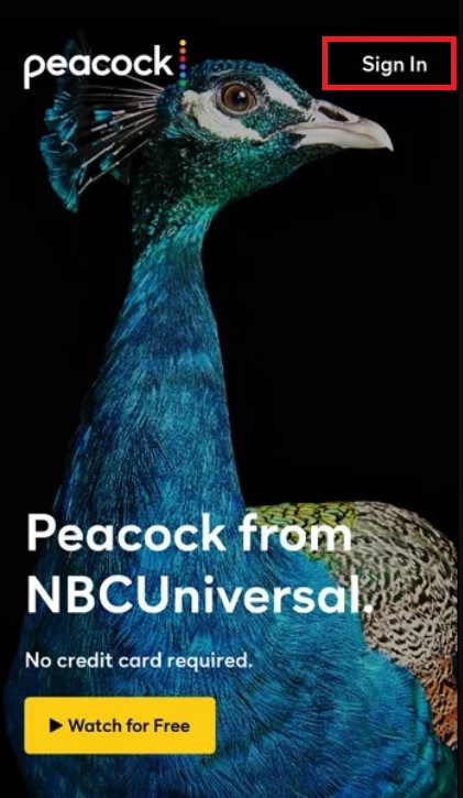 Peacock TV sign in