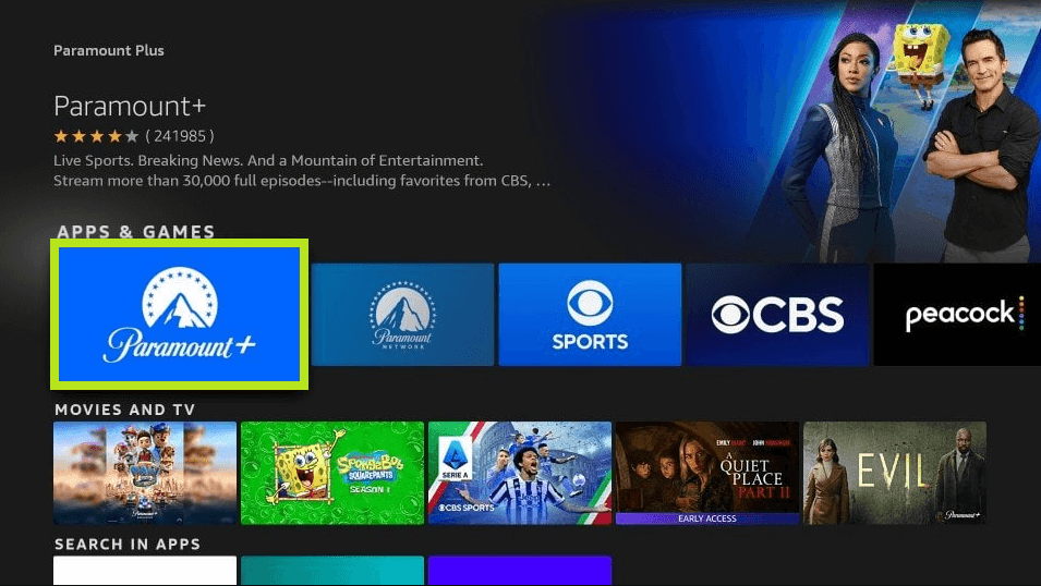 Choose Paramount Plus app. 