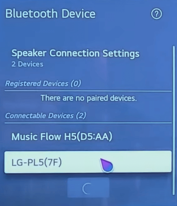 Select your Bluetooth device on LG TV