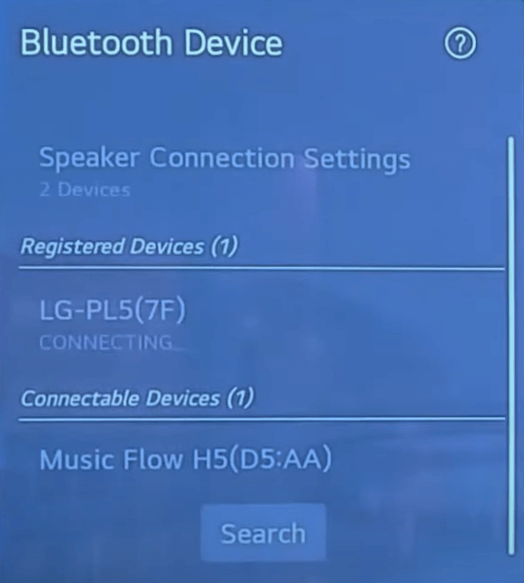Select your Bluetooth device on LG TV
