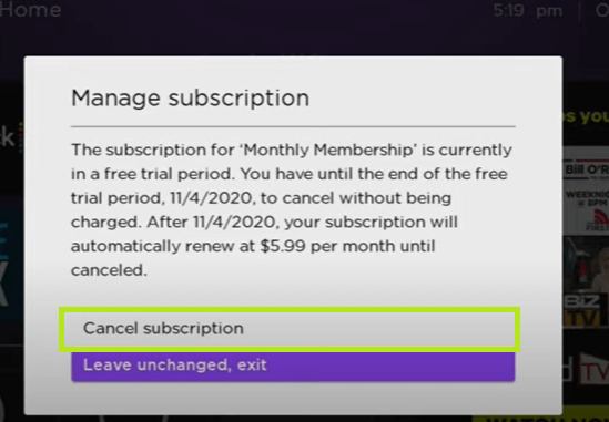 Click on Cancel Subscription