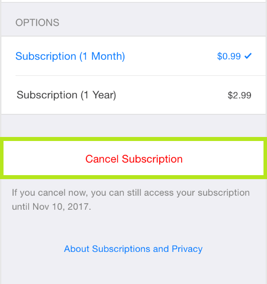 Click on the Cancel Subscription button 